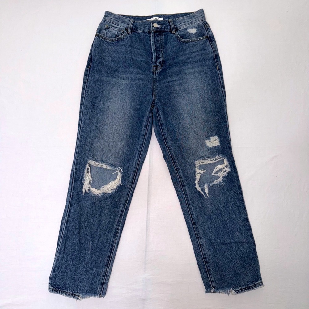 PacSun Jeans Womens 29 High Rise Bootcut Blue Distressed Ripped Knee Button Fly